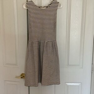 J. Crew Black and White Striped Dress. Fit and flare with two side pockets